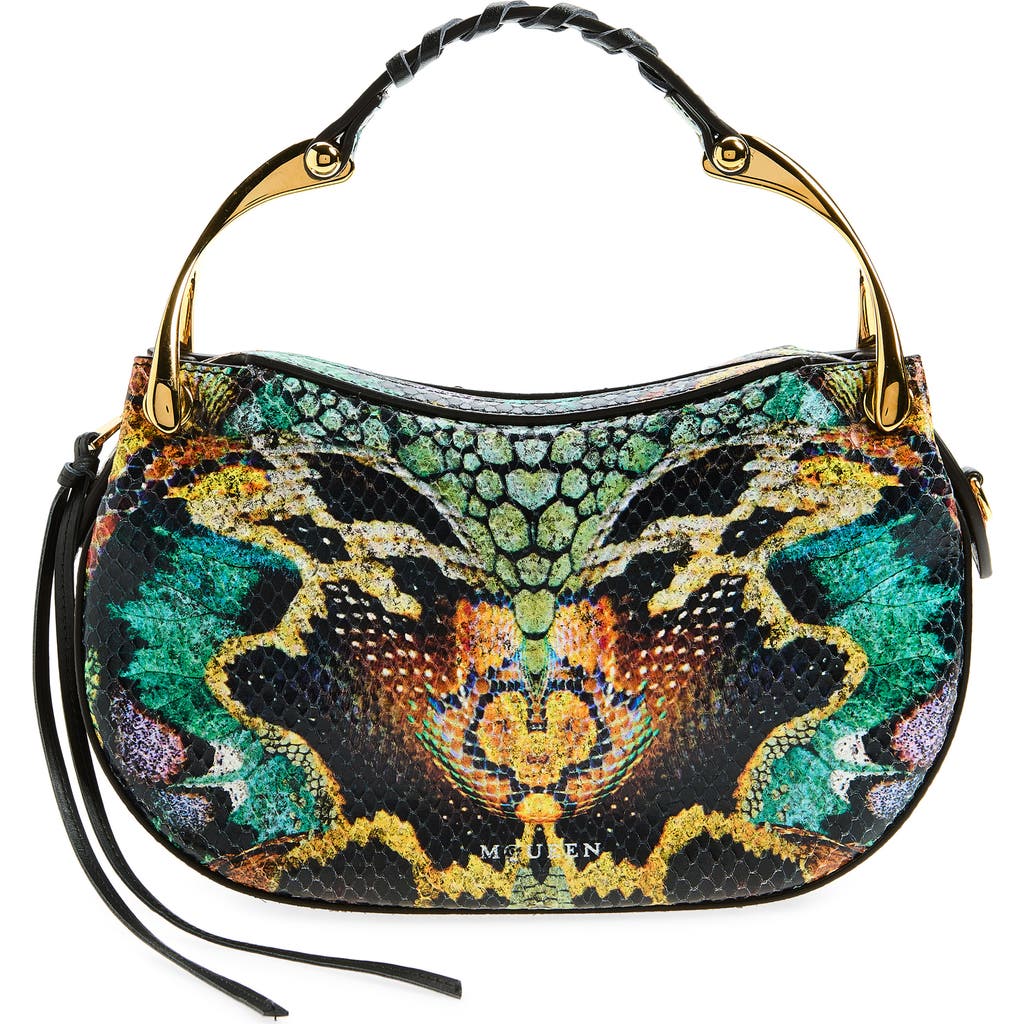 McQueen McQueen Mini Wishbone Snakeskin Embossed Leather Top Handle Bag