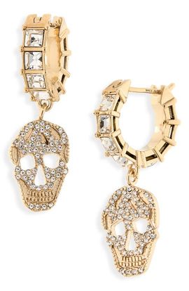 McQueen McQueen Pavé Skull Hoop Drop Earrings