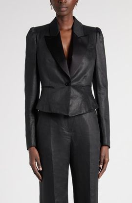 McQueen McQueen Peak Lapels Puff Sleeve Linen Jacket