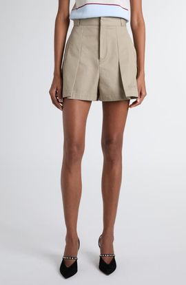McQueen McQueen Pleated High Waist Cotton Gabardine shorts