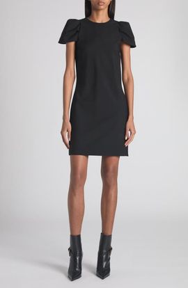 McQueen McQueen Puff Cap Sleeve Stretch Wool Minidress