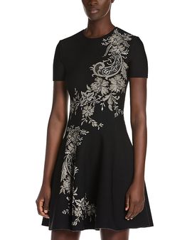 Mcqueen McQueen Saraband Lace Flared Mini Dress
