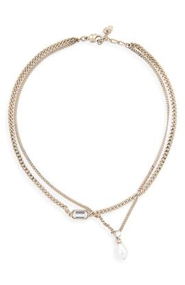 McQueen McQueen Skull & Crystal Layered Chain Necklace