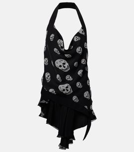 McQueen McQueen Skull asymmetric halterneck chiffon top