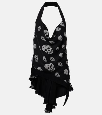 McQueen McQueen Skull asymmetric halterneck chiffon top