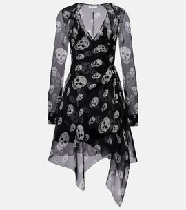 McQueen McQueen Skull asymmetric silk chiffon wrap dress
