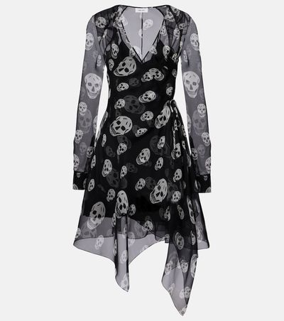 McQueen McQueen Skull asymmetric silk chiffon wrap dress