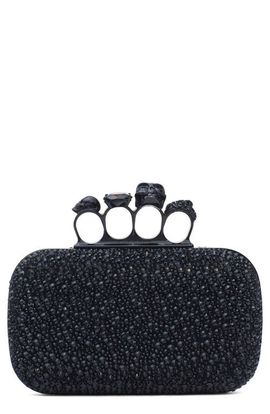 McQueen McQueen Skull Crystal Embellished Four-Ring Box Clutch