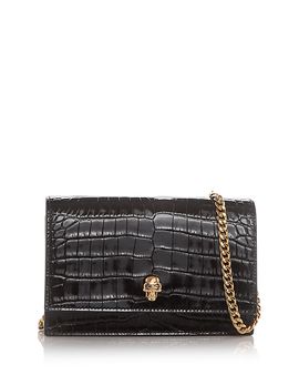 Mcqueen McQueen Skull Mini Croc Embossed Leather Crossbody