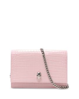 Mcqueen McQueen Skull Mini Croc Embossed Leather Crossbody Bag
