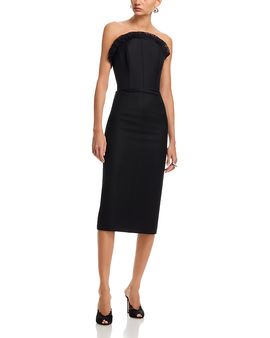 Mcqueen McQueen Strapless Wool Midi Dress with Crepon Trim