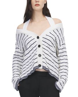 Mcqueen McQueen Wool Off-the-Shoulder Striped Cardigan