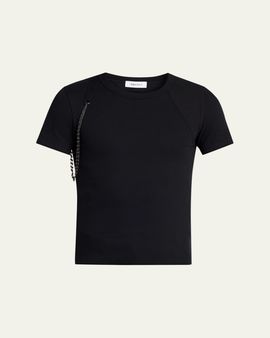 McQueen Men's Beaded Harness Micro-Rib Cotton Crewneck T-Shirt