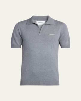 McQueen Men's Wool Knit Johnny Collar Short-Sleeve Polo Sweater