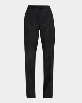 McQueen Metallic Pinstripe Wool Straight-Leg Trousers