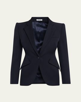 McQueen Peaked Shoulder Crepe Single-Button Jacket
