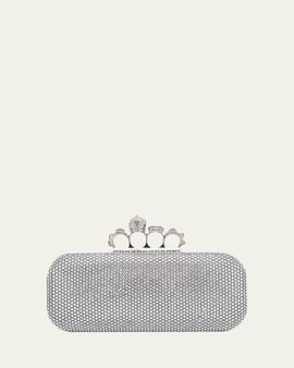 McQueen Punk Four Ring Rhinestone Leather Clutch Bag