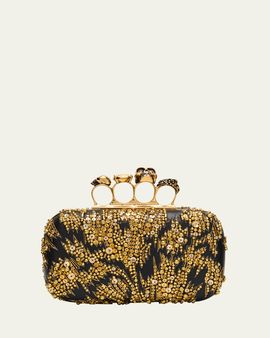 McQueen Skull Four Ring Embellished Clutch Bag