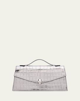 McQueen Skull Metallic Croc-Embossed Leather Top-Handle Bag
