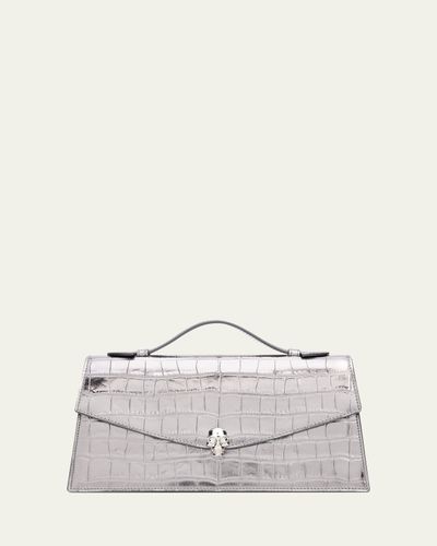 McQueen Skull Metallic Croc-Embossed Leather Top-Handle Bag