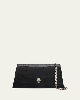 McQueen Skull Mini Croc-Embossed Leather Top-Handle Bag