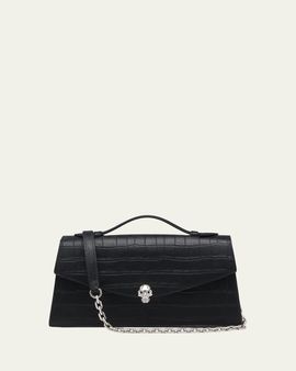 McQueen Skull Top-Handle Bag in Croc-Effect Leather