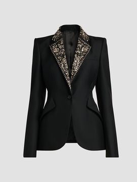 McQueen Women's Floral-Embellished Wool One-Button Blazer