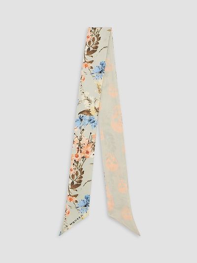 McQueen Women's Floral Skull Silk Twill Ribbon Scarf