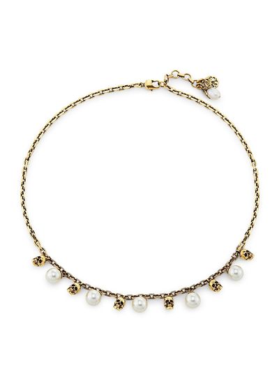 McQueen Women's Goldtone & Imitation Pearl Skull Necklace