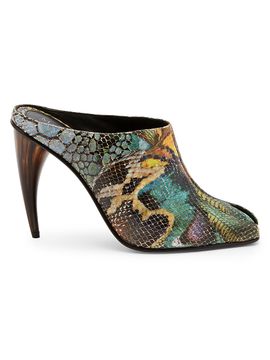 McQueen Women's Horn 105MM Embossed-Leather Peep Toe Mules