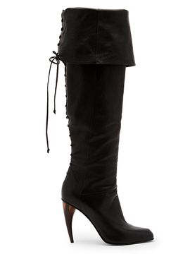 McQueen Women's Horn 105MM Leather Foldover Lace-Back Boots