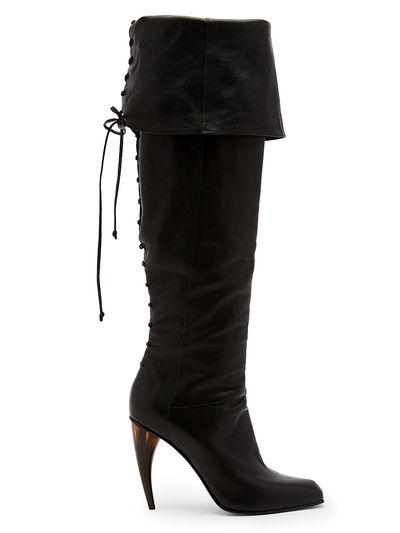 McQueen Women's Horn 105MM Leather Foldover Lace-Back Boots