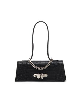 McQueen Women's Jewelled Croc-Embossed Leather Top Handle Bag