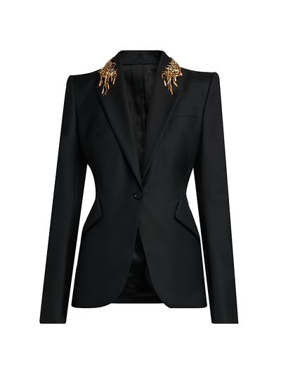 McQueen Women's Leaves Embellished-Wool Blazer