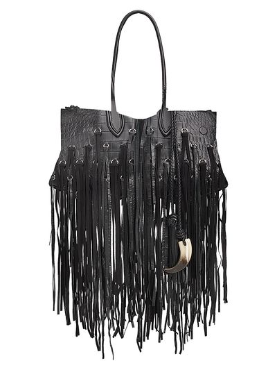 McQueen Women's Manta Croc-Embossed Leather Fringe Shoulder Bag