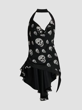 McQueen Women's Scarf Halter Silk Skull Print Top