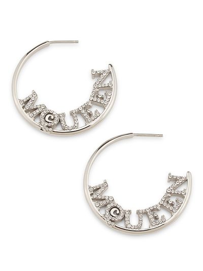 McQueen Women's Silvertone & Glass Crystal Logo Hoop Earrings