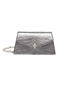 McQueen Women's Skull Mini Crocodile-Embossed Metallic Leather Shoulder Bag