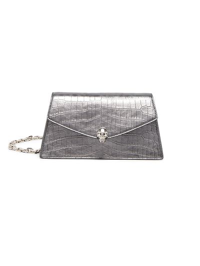 McQueen Women's Skull Mini Crocodile-Embossed Metallic Leather Shoulder Bag