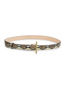 McQueen Women's Snake-Embossed Leather T-Bar Belt