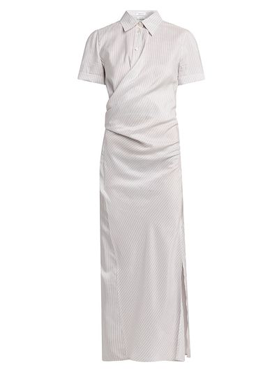 McQueen Women's Striped Silk Drape Shirtdress