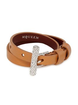 McQueen Women's T-Bar Double Wrap Leather Bracelet
