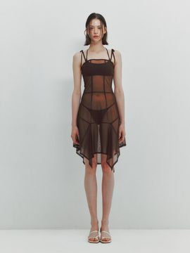 MEENDERI Asymmetric Mesh Dress - Brown