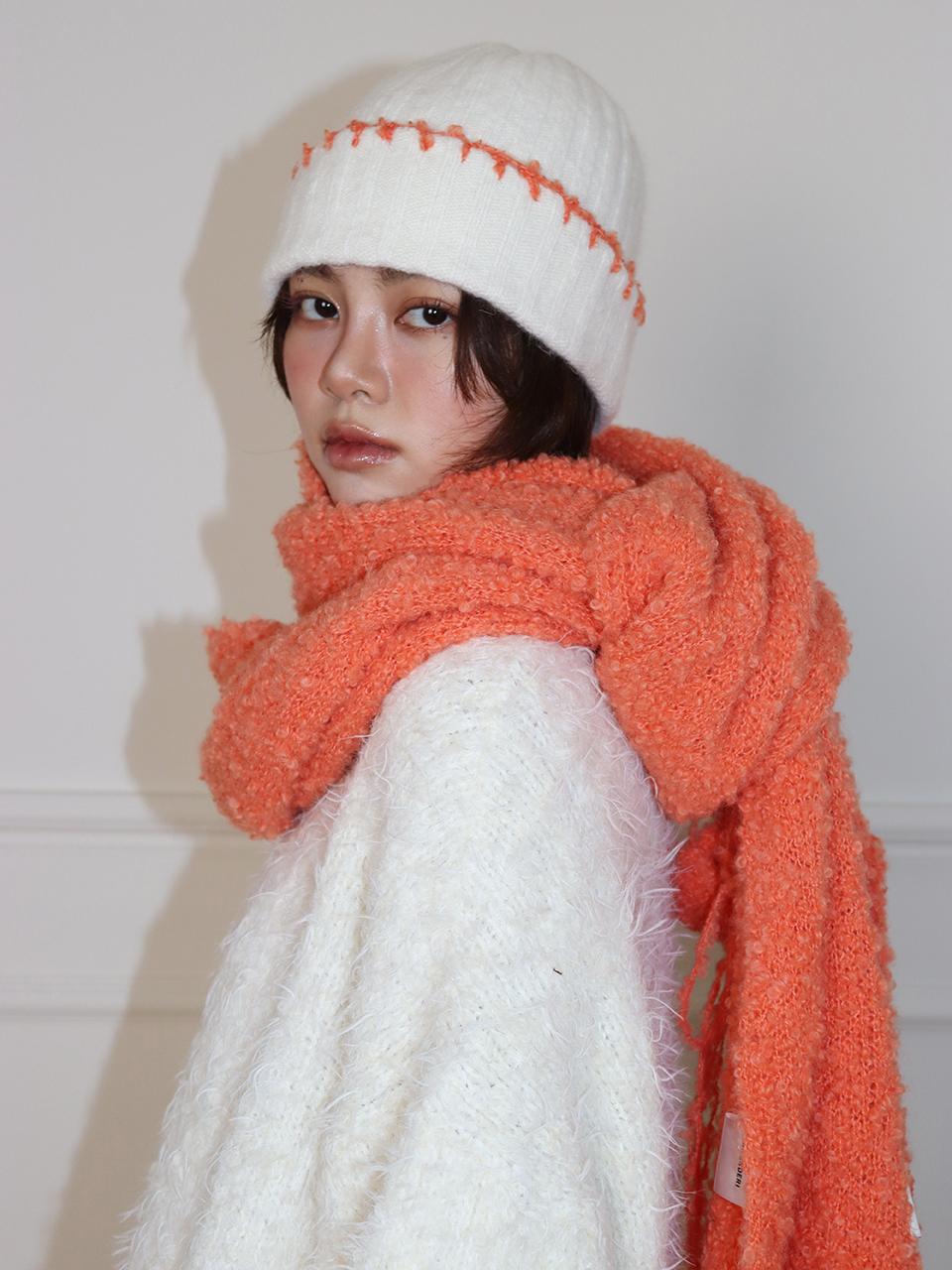 MEENDERI Boucle Stitch Wool Blend Beanie [White]