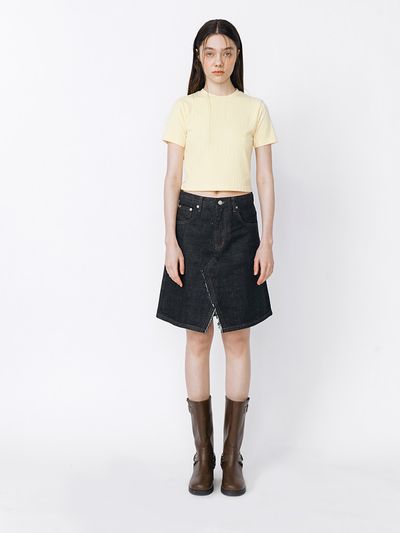 MEENDERI Front Slit Denim Skirt_Indigo