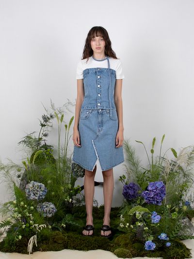 MEENDERI Front Slit Denim Skirt_Sky Blue