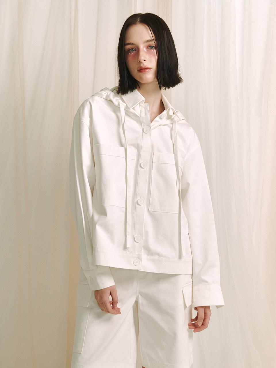 MEENDERI Hoodie Shirt Jacket - White