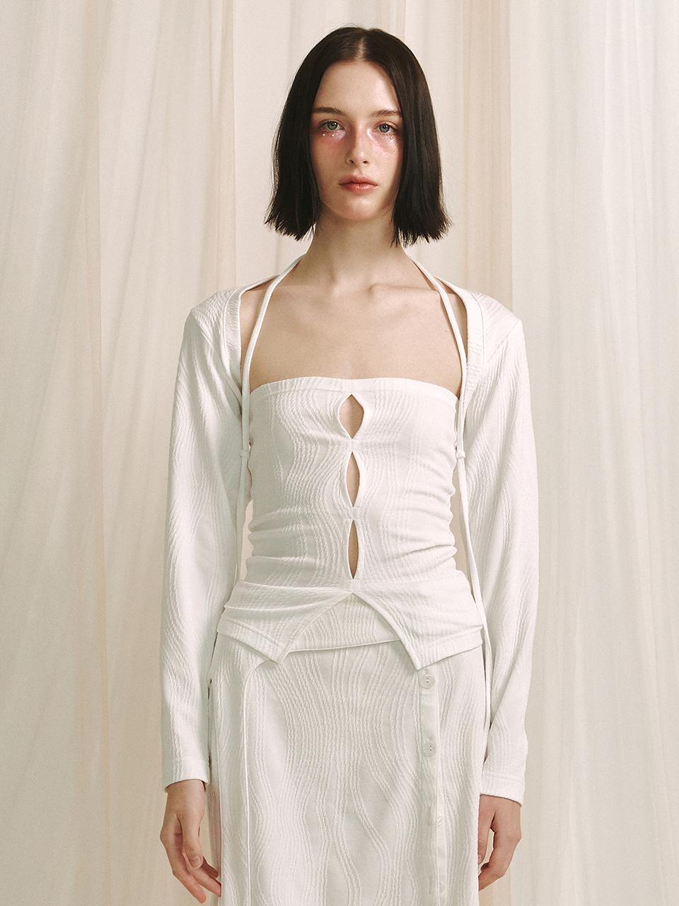 MEENDERI Jacquard Bolero Cardigan - White