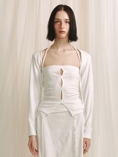 MEENDERI Jacquard Bolero Cardigan - White