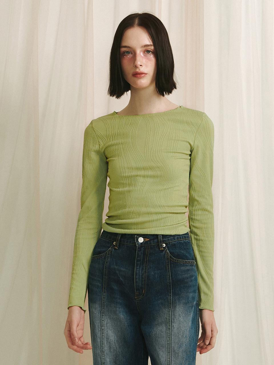 MEENDERI Jacquard Long Sleeve Top - Green